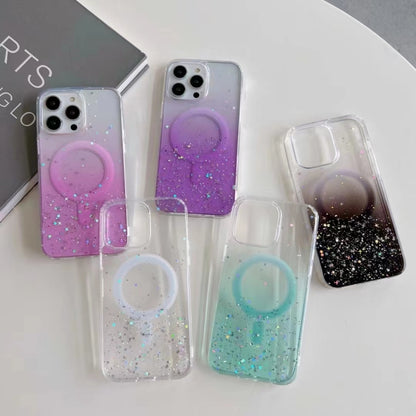 For iPhone 12 MagSafe Glitter Hybrid Clear TPU Phone Case(Green) - iPhone 12 / 12 Pro Cases by PMC Jewellery | Online Shopping South Africa | PMC Jewellery