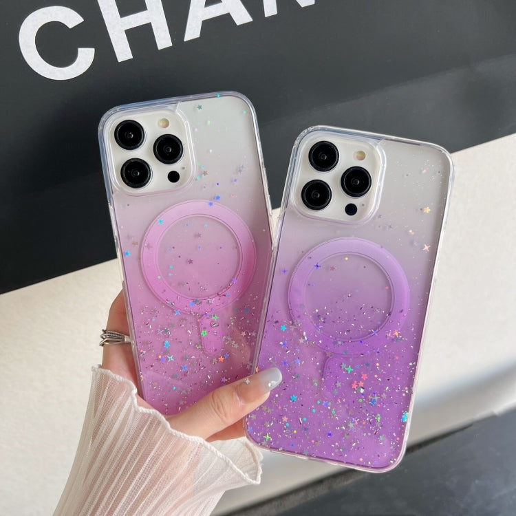 For iPhone 12 MagSafe Glitter Hybrid Clear TPU Phone Case(Purple) - iPhone 12 / 12 Pro Cases by PMC Jewellery | Online Shopping South Africa | PMC Jewellery