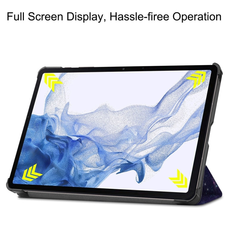 For Samsung Galaxy Tab S9 JUNSUNMAY Custer Painted 3-Fold Stand Leather Smart Tablet Case(Galaxy) - Galaxy Tab S9 Cases by JUNSUNMAY | Online Shopping South Africa | PMC Jewellery | Buy Now Pay Later Mobicred