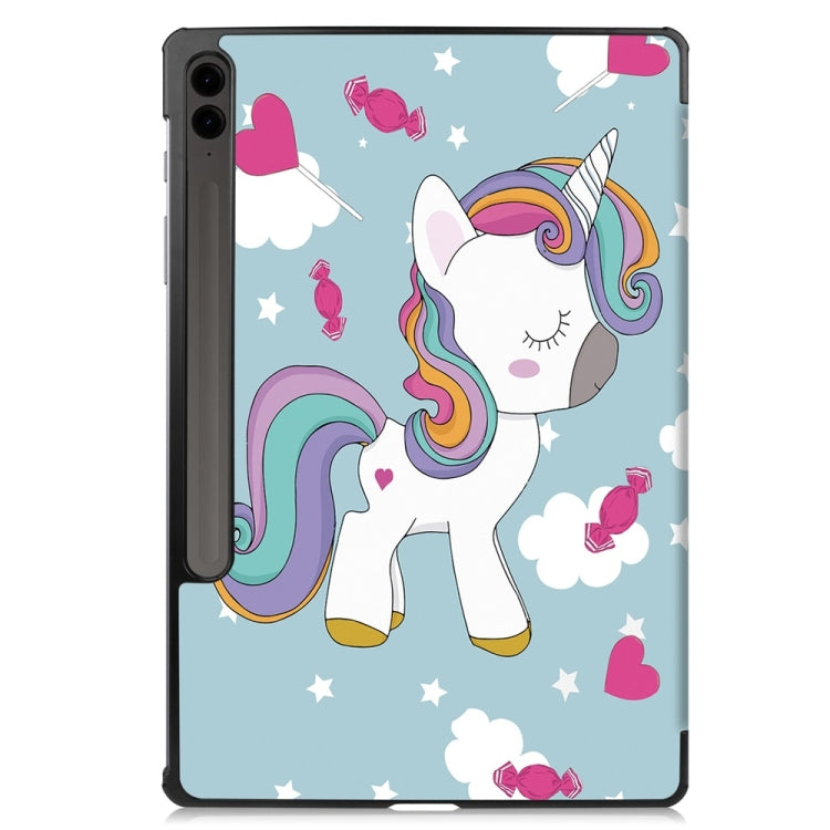 For Samsung Galaxy Tab S9 FE+ 12.4 JUNSUNMAY Custer Painted 3-Fold Stand Leather Smart Tablet Case(Unicorn) - Galaxy Tab S9 FE+ by JUNSUNMAY | Online Shopping South Africa | PMC Jewellery | Buy Now Pay Later Mobicred