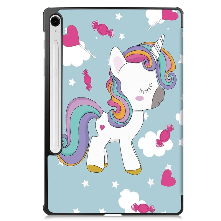 For Samsung Galaxy Tab S9 FE 10.9 JUNSUNMAY Custer Painted 3-Fold Stand Leather Smart Tablet Case(Unicorn) - Galaxy Tab S9 FE by JUNSUNMAY | Online Shopping South Africa | PMC Jewellery | Buy Now Pay Later Mobicred