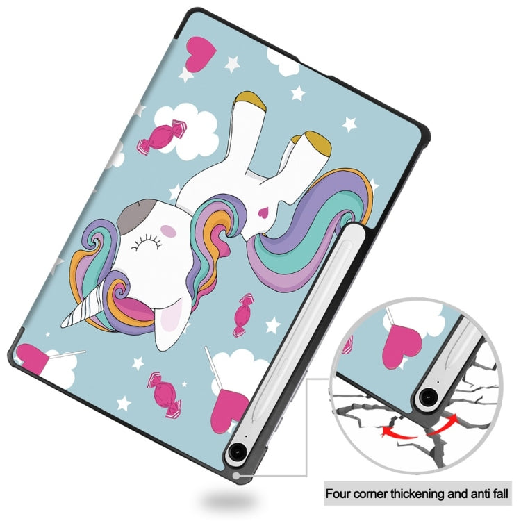 For Samsung Galaxy Tab S9 FE 10.9 JUNSUNMAY Custer Painted 3-Fold Stand Leather Smart Tablet Case(Unicorn) - Galaxy Tab S9 FE by JUNSUNMAY | Online Shopping South Africa | PMC Jewellery | Buy Now Pay Later Mobicred