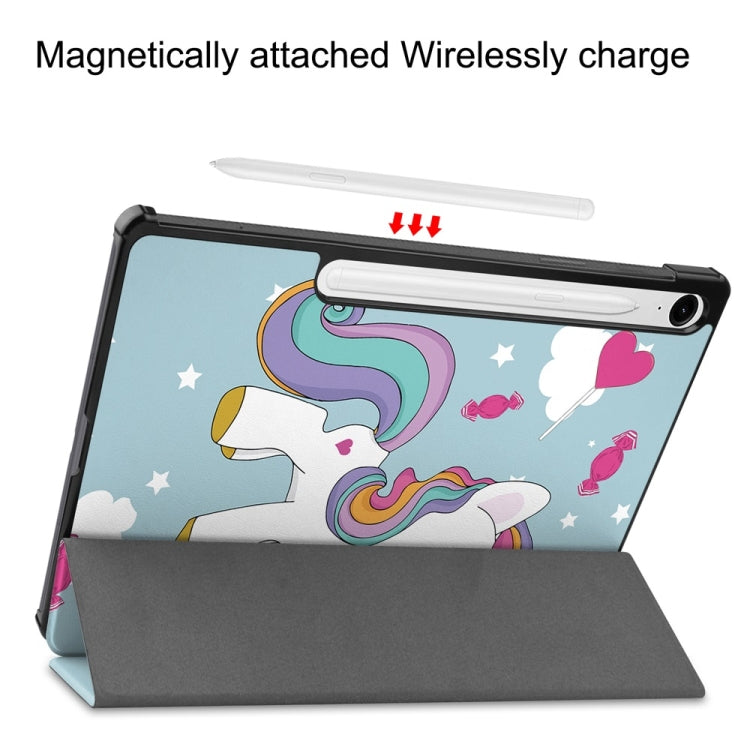 For Samsung Galaxy Tab S9 FE 10.9 JUNSUNMAY Custer Painted 3-Fold Stand Leather Smart Tablet Case(Unicorn) - Galaxy Tab S9 FE by JUNSUNMAY | Online Shopping South Africa | PMC Jewellery | Buy Now Pay Later Mobicred