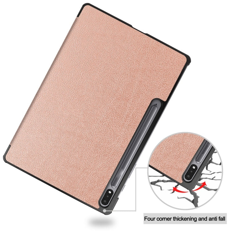 For Samsung Galaxy Tab S9+ JUNSUNMAY Custer Solid Color 3-Fold Stand Leather Smart Tablet Case(Rose Gold) - Galaxy Tab S9+ Cases by JUNSUNMAY | Online Shopping South Africa | PMC Jewellery | Buy Now Pay Later Mobicred