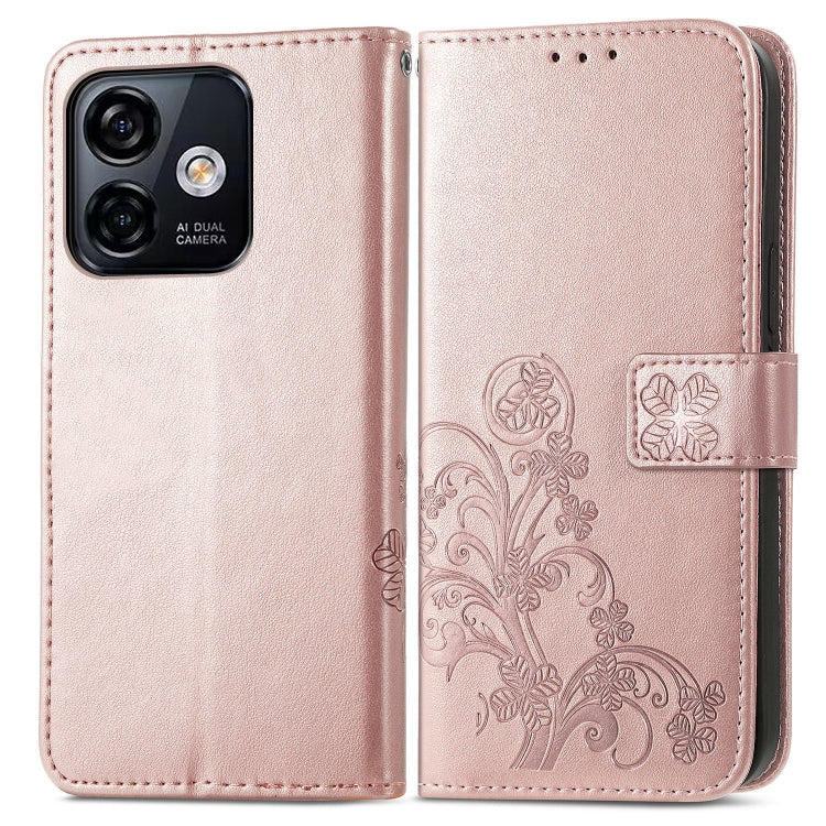 For Ulefone Note 16 Pro Four-leaf Clasp Embossed Buckle Leather Phone Case(Rose Gold) - Ulefone Cases by PMC Jewellery | Online Shopping South Africa | PMC Jewellery | Buy Now Pay Later Mobicred