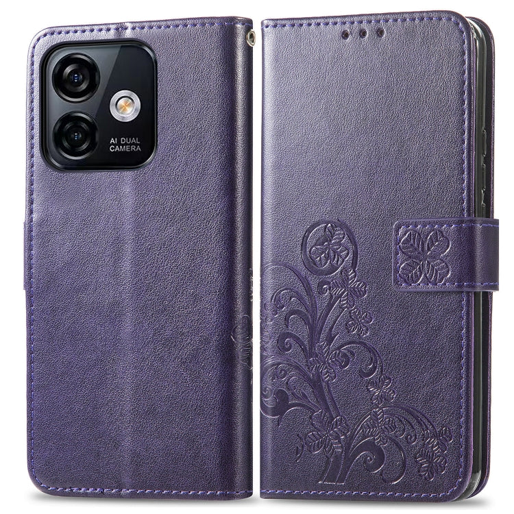 For Ulefone Note 16 Pro Four-leaf Clasp Embossed Buckle Leather Phone Case(Purple) - Ulefone Cases by PMC Jewellery | Online Shopping South Africa | PMC Jewellery | Buy Now Pay Later Mobicred