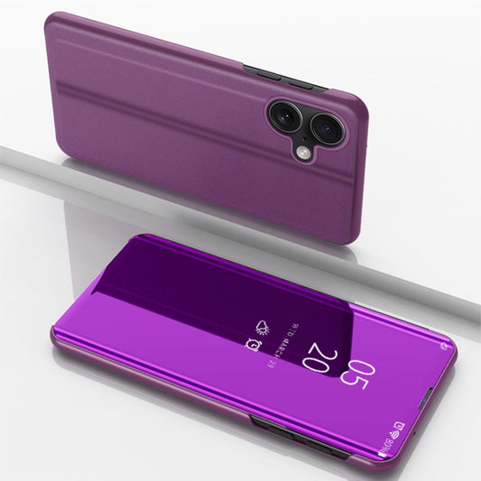 For iPhone 16 Plated Mirror Horizontal Flip Leather Phone Case with Holder(Purple) - iPhone 16 Cases by PMC Jewellery | Online Shopping South Africa | PMC Jewellery | Buy Now Pay Later Mobicred