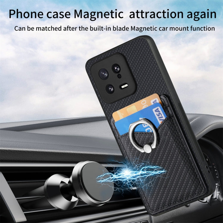 For Xiaomi  13 Carbon Fiber Card Wallet Ring Holder Phone Case(Black) - 13 Cases by PMC Jewellery | Online Shopping South Africa | PMC Jewellery | Buy Now Pay Later Mobicred