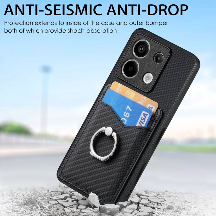 For Xiaomi Redmi Note 13 Pro+ Carbon Fiber Card Wallet Ring Holder Phone Case(Black) - Note 13 Pro+ Cases by PMC Jewellery | Online Shopping South Africa | PMC Jewellery | Buy Now Pay Later Mobicred