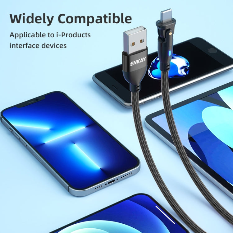 ENKAY 180 Degrees Rotating USB to 8 Pin Charging Data Cable with LED Light, Length:2m(Purple) - Normal Style Cable by ENKAY | Online Shopping South Africa | PMC Jewellery | Buy Now Pay Later Mobicred