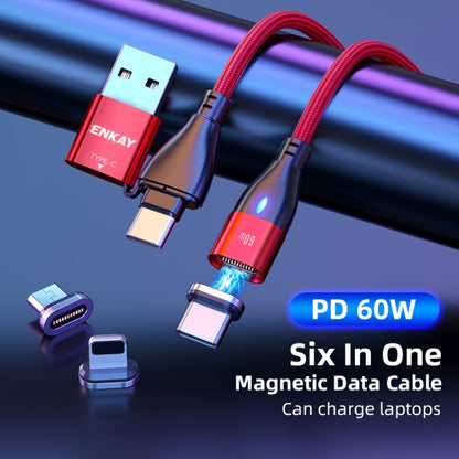 ENKAY 6-in-1 PD60W USB-A / Type-C to Type-C / 8 Pin / Micro USB Magnetic Fast Charging Cable, Cable Length:2m(Red) - Charging Cable & Head by ENKAY | Online Shopping South Africa | PMC Jewellery | Buy Now Pay Later Mobicred