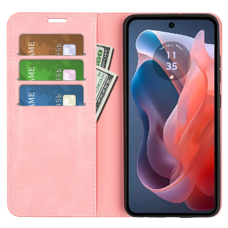 For Motorola Moto G Play 2024 Retro-skin Magnetic Suction Leather Phone Case(Pink) - Motorola Cases by PMC Jewellery | Online Shopping South Africa | PMC Jewellery | Buy Now Pay Later Mobicred