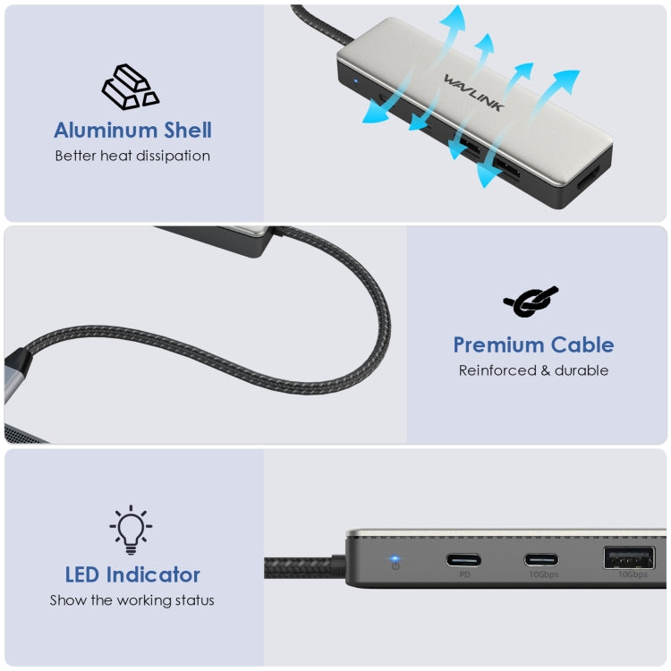 Wavlink UHP3415 85W Power Delivery USB-C/Type-C 10Gbps Hub 5 in 1 Multiport Connection Adapter - USB HUB by WAVLINK | Online Shopping South Africa | PMC Jewellery | Buy Now Pay Later Mobicred