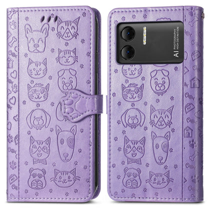 For DOOGEE X98 Pro / X98 Cat and Dog Embossed Leather Phone Case(Purple) - Doogee Cases by PMC Jewellery | Online Shopping South Africa | PMC Jewellery | Buy Now Pay Later Mobicred