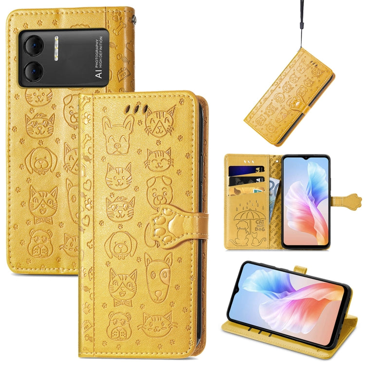 For DOOGEE X98 Pro / X98 Cat and Dog Embossed Leather Phone Case(Yellow) - Doogee Cases by PMC Jewellery | Online Shopping South Africa | PMC Jewellery | Buy Now Pay Later Mobicred