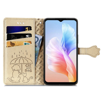 For DOOGEE X98 Pro / X98 Cat and Dog Embossed Leather Phone Case(Gold) - Doogee Cases by PMC Jewellery | Online Shopping South Africa | PMC Jewellery | Buy Now Pay Later Mobicred