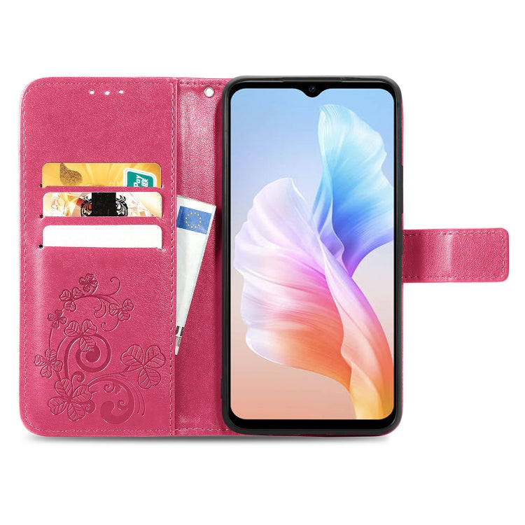 For DOOGEE X98 Pro / X98 Four-leaf Clasp Embossed Buckle Leather Phone Case(Rose Red) - Doogee Cases by PMC Jewellery | Online Shopping South Africa | PMC Jewellery | Buy Now Pay Later Mobicred