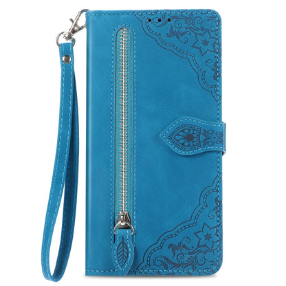 For DOOGEE X98 Pro / X98 Embossed Flower Zipper Leather Phone Case(Blue) - Doogee Cases by PMC Jewellery | Online Shopping South Africa | PMC Jewellery | Buy Now Pay Later Mobicred