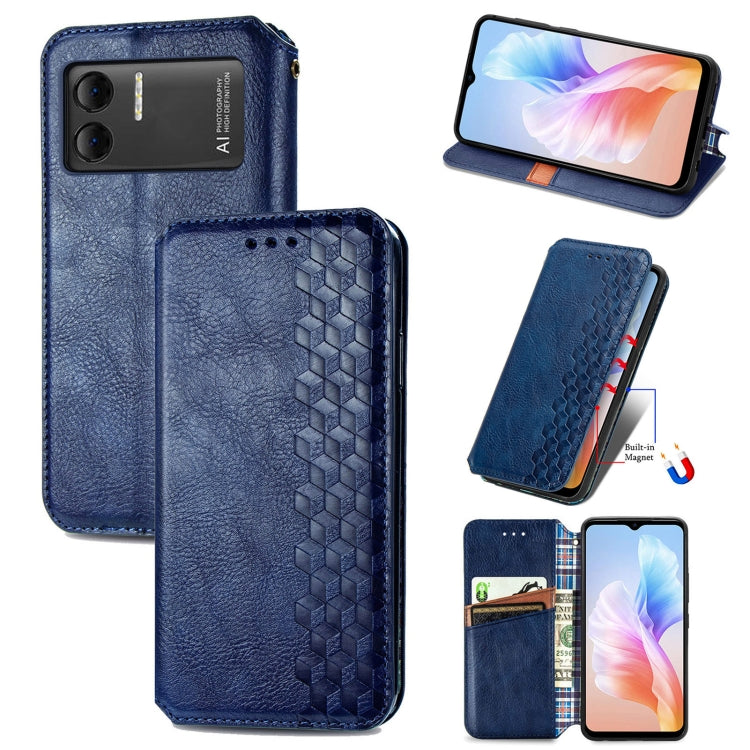 For DOOGEE X98 Pro / X98 Cubic Grid Pressed Magnetic Leather Phone Case(Bule) - Doogee Cases by PMC Jewellery | Online Shopping South Africa | PMC Jewellery | Buy Now Pay Later Mobicred