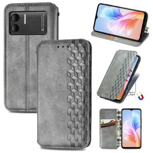 For DOOGEE X98 Pro / X98 Cubic Grid Pressed Magnetic Leather Phone Case(Grey) - Doogee Cases by PMC Jewellery | Online Shopping South Africa | PMC Jewellery | Buy Now Pay Later Mobicred