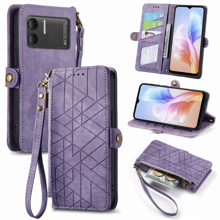 For DOOGEE X98 Pro / X98 Geometric Zipper Wallet Side Buckle Leather Phone Case(Purple) - Doogee Cases by PMC Jewellery | Online Shopping South Africa | PMC Jewellery | Buy Now Pay Later Mobicred