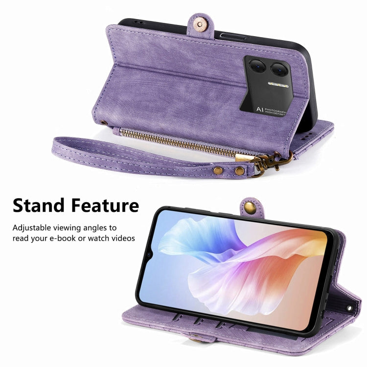 For DOOGEE X98 Pro / X98 Geometric Zipper Wallet Side Buckle Leather Phone Case(Purple) - Doogee Cases by PMC Jewellery | Online Shopping South Africa | PMC Jewellery | Buy Now Pay Later Mobicred