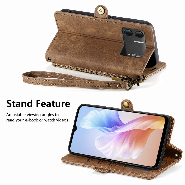 For DOOGEE X98 Pro / X98 Geometric Zipper Wallet Side Buckle Leather Phone Case(Brown) - Doogee Cases by PMC Jewellery | Online Shopping South Africa | PMC Jewellery | Buy Now Pay Later Mobicred