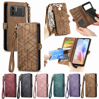 For DOOGEE X98 Pro / X98 Geometric Zipper Wallet Side Buckle Leather Phone Case(Brown) - Doogee Cases by PMC Jewellery | Online Shopping South Africa | PMC Jewellery | Buy Now Pay Later Mobicred