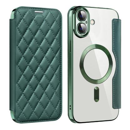 For iPhone 16 Shield Magsafe RFID Anti-theft Rhombus Leather Phone Case(Green) - iPhone 16 Cases by PMC Jewellery | Online Shopping South Africa | PMC Jewellery | Buy Now Pay Later Mobicred