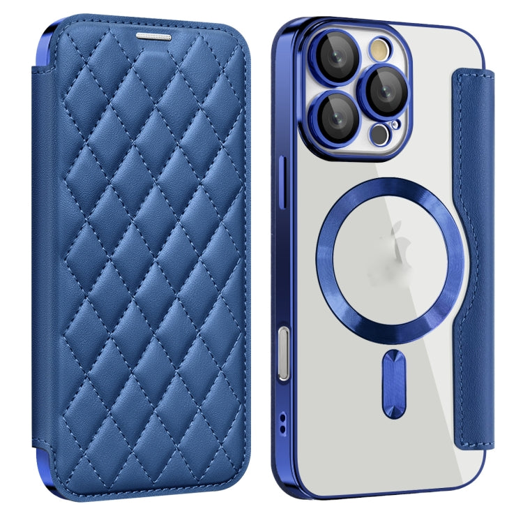 For iPhone 16 Pro Shield Magsafe RFID Anti-theft Rhombus Leather Phone Case(Dark Blue) - iPhone 16 Pro Cases by PMC Jewellery | Online Shopping South Africa | PMC Jewellery | Buy Now Pay Later Mobicred