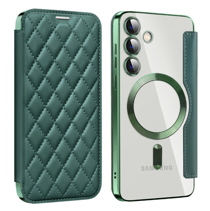 For Samsung Galaxy S25+ 5G Shield MagSafe RFID Anti-theft Rhombus Leather Phone Case(Green) - Galaxy S25+ 5G Cases by PMC Jewellery | Online Shopping South Africa | PMC Jewellery | Buy Now Pay Later Mobicred