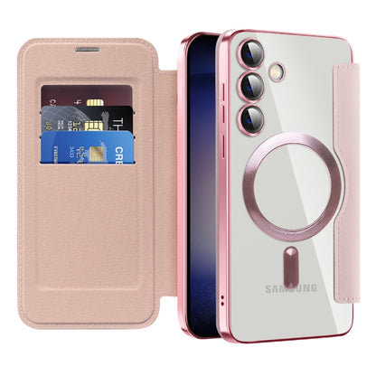 For Samsung Galaxy S25+ 5G Shield MagSafe RFID Anti-theft Rhombus Leather Phone Case(Pink) - Galaxy S25+ 5G Cases by PMC Jewellery | Online Shopping South Africa | PMC Jewellery | Buy Now Pay Later Mobicred