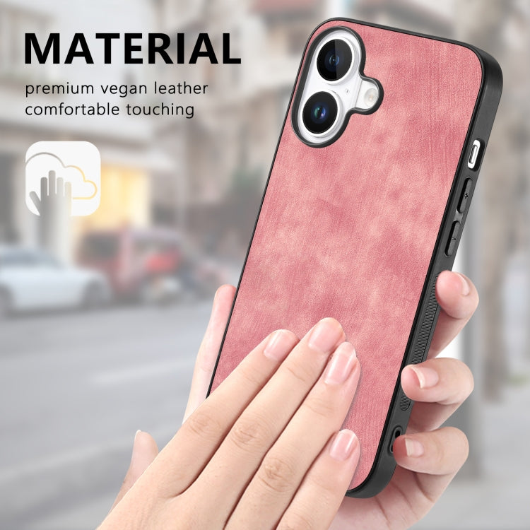 For iPhone 16 Vintage Leather PC Back Cover Phone Case(Pink) - iPhone 16 Cases by PMC Jewellery | Online Shopping South Africa | PMC Jewellery | Buy Now Pay Later Mobicred