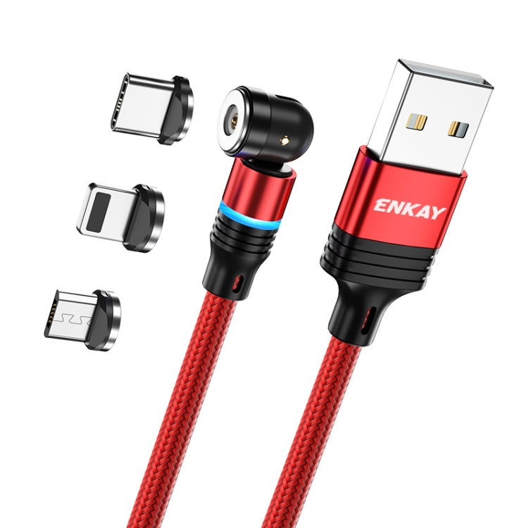 ENKAY 3 in 1 2.4A USB to Type-C / 8 Pin / Micro USB Magnetic 540 Degrees Rotating Charging Cable, Length:2m(Red) - Charging Cable & Head by ENKAY | Online Shopping South Africa | PMC Jewellery | Buy Now Pay Later Mobicred