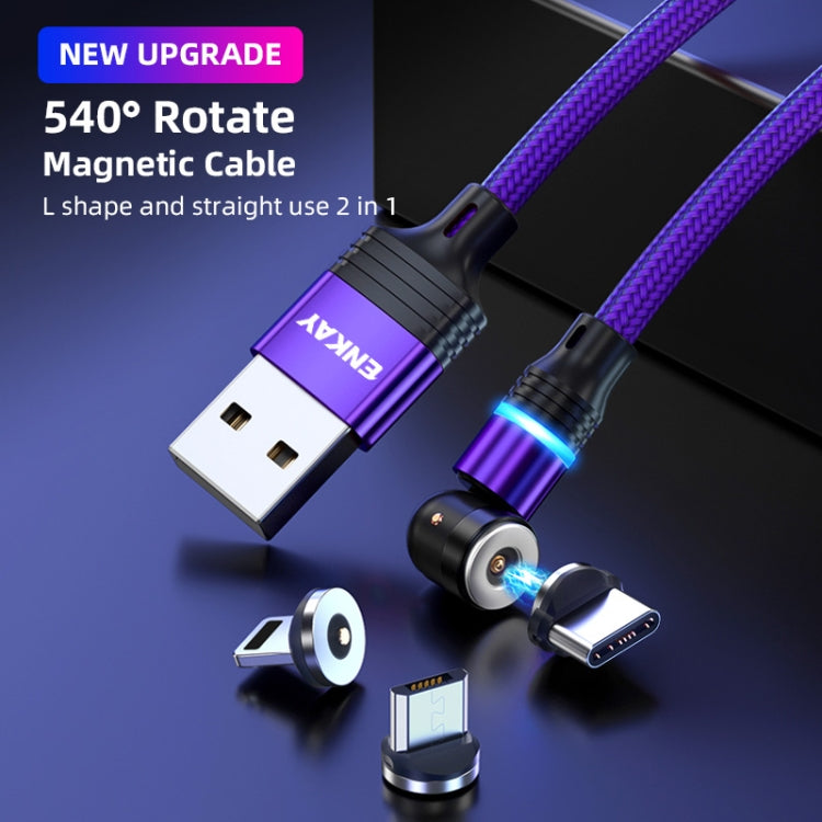 ENKAY 3 in 1 2.4A USB to Type-C / 8 Pin / Micro USB Magnetic 540 Degrees Rotating Charging Cable, Length:2m(Purplele) - Charging Cable & Head by ENKAY | Online Shopping South Africa | PMC Jewellery | Buy Now Pay Later Mobicred