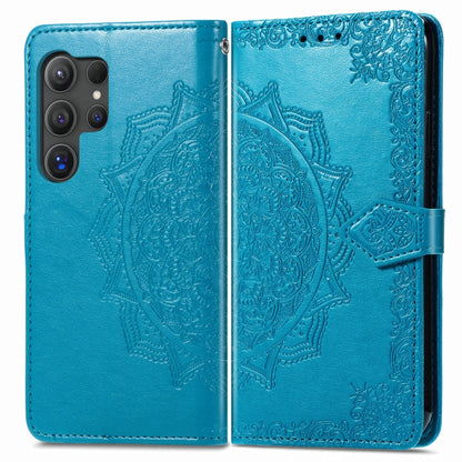 For Samsung Galaxy S25 Ultra 5G Mandala Flower Embossed Leather Phone Case(Blue) - Galaxy S25 Ultra 5G Cases by PMC Jewellery | Online Shopping South Africa | PMC Jewellery | Buy Now Pay Later Mobicred