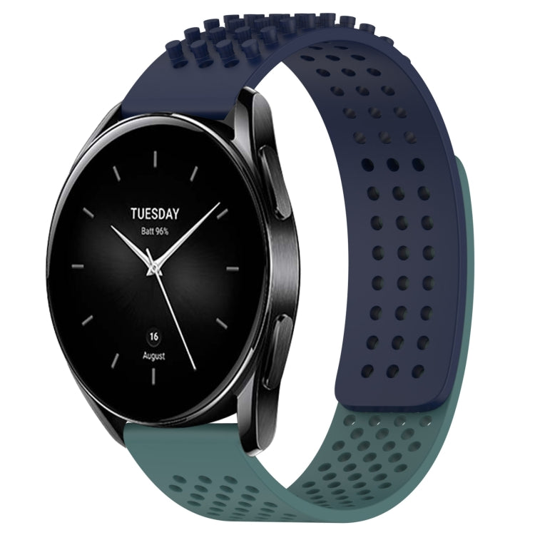 For Xiaomi Watch S2 46mm 22mm Holes Breathable 3D Dots Silicone Watch Band(Midnight Blue+Olive Green) - Watch Bands by PMC Jewellery | Online Shopping South Africa | PMC Jewellery