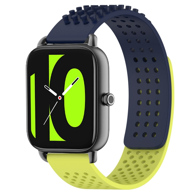 For Xiaomi Haylou RS4 LS12 22mm Holes Breathable 3D Dots Silicone Watch Band(Midnight Blue+Lime Green) - Watch Bands by PMC Jewellery | Online Shopping South Africa | PMC Jewellery