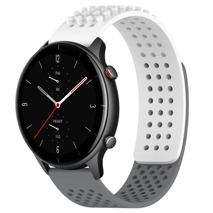 For Amazfit GTR 2e 22mm Holes Breathable 3D Dots Silicone Watch Band(White+Grey) - Watch Bands by PMC Jewellery | Online Shopping South Africa | PMC Jewellery