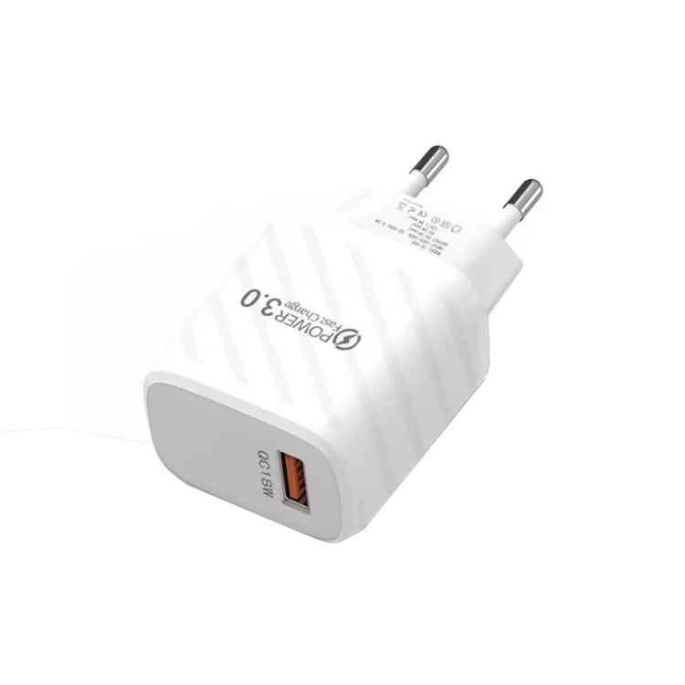 TE-005 QC3.0 18W USB Fast Charger with 1m 3A USB to 8 Pin Cable, EU Plug(White) - USB Charger by PMC Jewellery | Online Shopping South Africa | PMC Jewellery | Buy Now Pay Later Mobicred