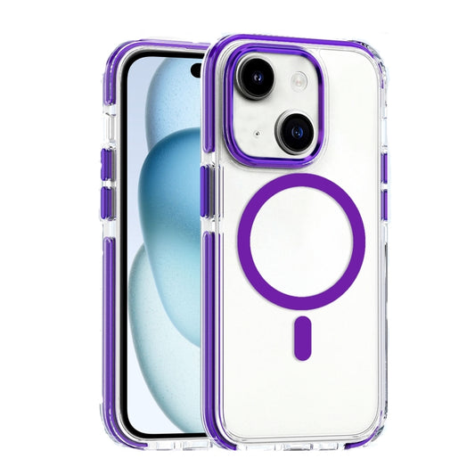 For iPhone 15 Plus Dual-color MagSafe TPU Hybrid Clear PC Shockproof Phone Case(Purple) - iPhone 15 Plus Cases by PMC Jewellery | Online Shopping South Africa | PMC Jewellery