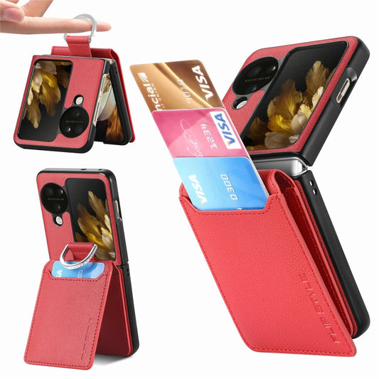 For OPPO Find N3 Flip Litchi PU Ring Holder Wallet Phone Case(Red) - Find N3 Flip Cases by PMC Jewellery | Online Shopping South Africa | PMC Jewellery