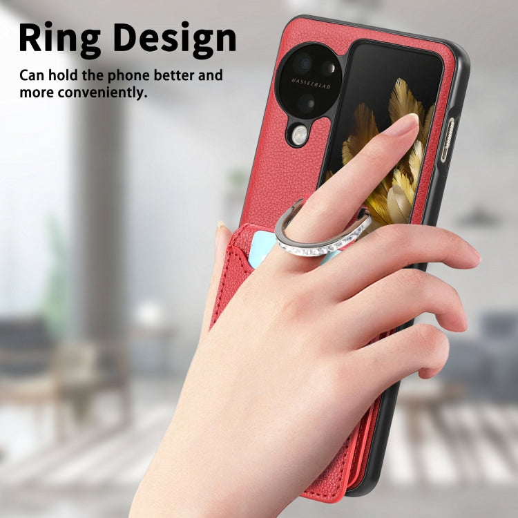 For OPPO Find N3 Flip Litchi PU Ring Holder Wallet Phone Case(Red) - Find N3 Flip Cases by PMC Jewellery | Online Shopping South Africa | PMC Jewellery