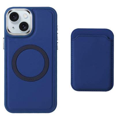 For iPhone 15 Plus Imitation Liquid Skin Feel Plating Magsafe Card Bag Phone Case(Blue) - iPhone 15 Plus Cases by PMC Jewellery | Online Shopping South Africa | PMC Jewellery