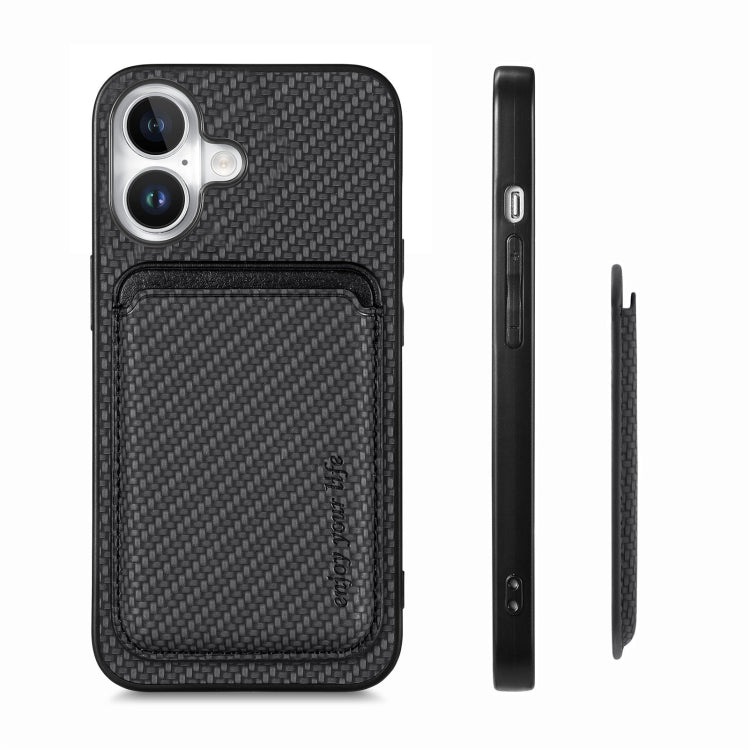 For iPhone 16 Carbon Fiber Leather Card Magsafe Phone Case(Black) - iPhone 16 Cases by PMC Jewellery | Online Shopping South Africa | PMC Jewellery | Buy Now Pay Later Mobicred