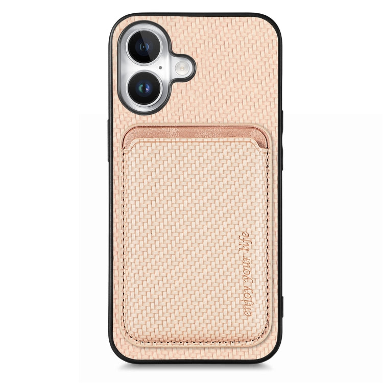 For iPhone 16 Plus Carbon Fiber Leather Card Magsafe Phone Case(Khaki) - iPhone 16 Plus Cases by PMC Jewellery | Online Shopping South Africa | PMC Jewellery | Buy Now Pay Later Mobicred