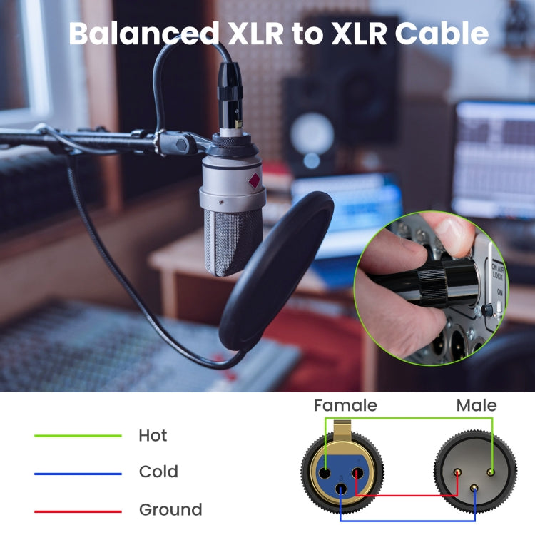 JUNSUNMAY XLR Male to Female Mic Cord 3 Pin Audio Cable Balanced Shielded Cable, Length:3m - Microphone Audio Cable & Connector by JUNSUNMAY | Online Shopping South Africa | PMC Jewellery | Buy Now Pay Later Mobicred