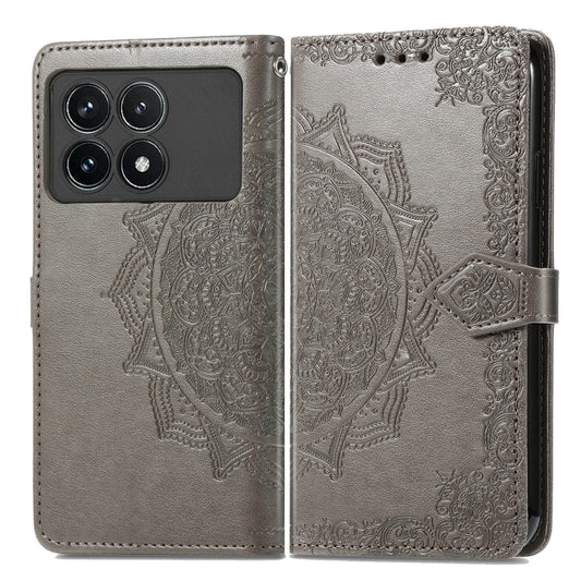 For Xiaomi Redmi K70 Pro Mandala Flower Embossed Leather Phone Case(Grey) - K70 Pro Cases by PMC Jewellery | Online Shopping South Africa | PMC Jewellery | Buy Now Pay Later Mobicred