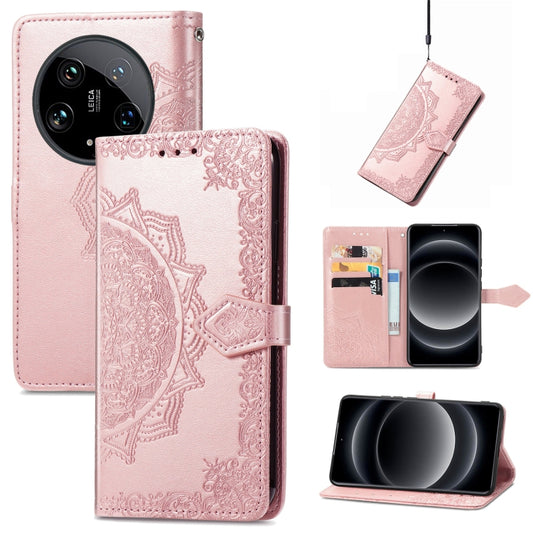 For Xiaomi 14 Ultra Mandala Flower Embossed Leather Phone Case(Rose Gold) - 14 Ultra Cases by PMC Jewellery | Online Shopping South Africa | PMC Jewellery | Buy Now Pay Later Mobicred