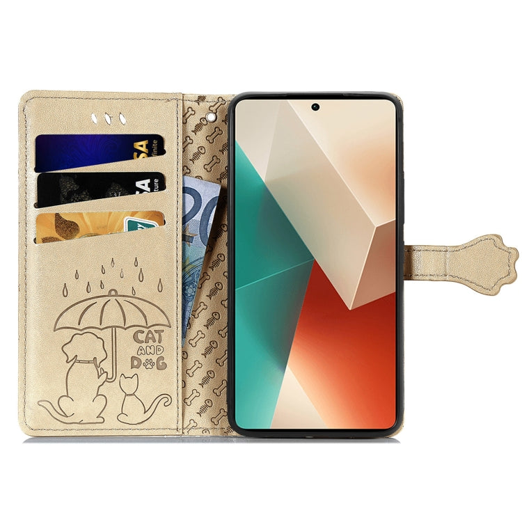 For Xiaomi Redmi Note 13 Pro Cat and Dog Embossed Leather Phone Case(Gold) - Note 13 Pro Cases by PMC Jewellery | Online Shopping South Africa | PMC Jewellery